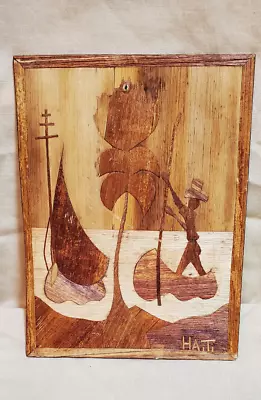 Inlaid Wood Marquetry Wall Art Hatian Scene • $18