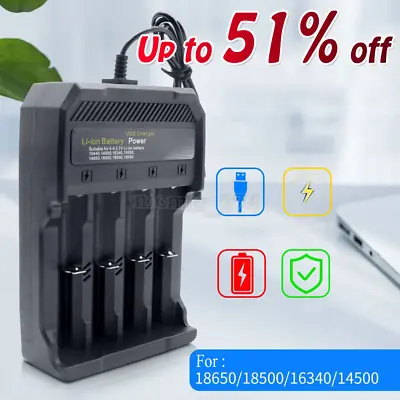 USB 4 Slot Li-ion Batteries Charger 3.7V For 4 Rechargeable Batteries NEW • £5.71