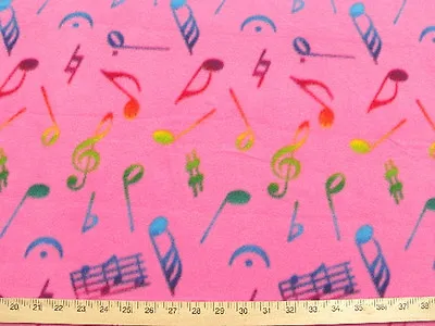 Music Notes Hot Pink Fleece Fabric A50 By The Yard • $4.99