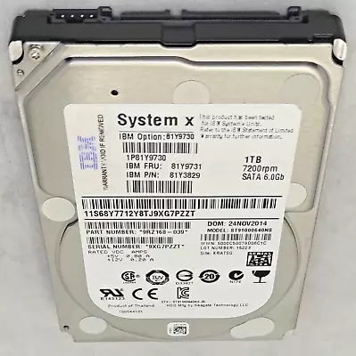 £12.96 • Buy 1TB IBM Seagate ST91000640NS 81Y9731 System X 15mm 2.5  SATA HDD Hard Disk Drive