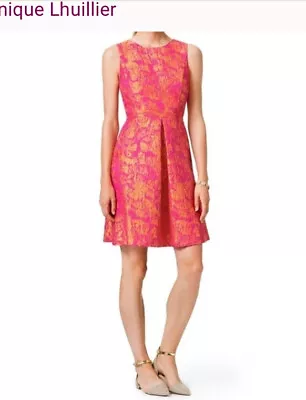 Monique Lhuillier Dress 2 Coral Gold  Printed Jacquard A Line Skirt Pocket Pleat • $40