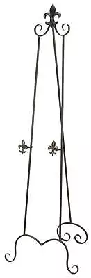 Traditional Black Metal Easel With Fleur De Lis Designs And Support Chain • $35.43