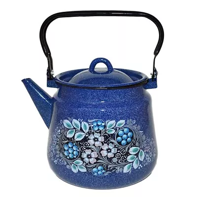 Blueberry ENAMELED KETTLE Enamel Teapot Stovetop Kettle 3.7qt Vintage Kettle • $39.95