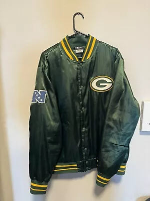 NFL Green Bay Packers Snap Button Satin Bomber Varsity Nike Team Jacket XL • $39.99