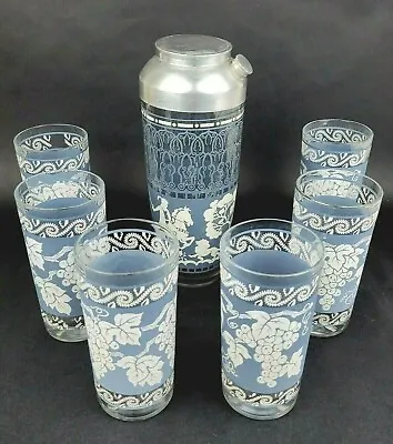 Vintage Wedgwood Blue Arabia Arabian Knights Cocktail Shaker Set Hazel Atlas • $39.99