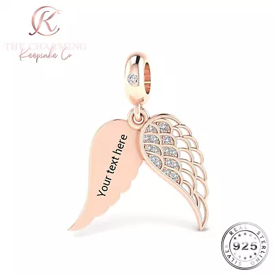 Engraved Angel Wings Charm Genuine Rose Gold 925 Sterling Silver - Personalised • £19.99