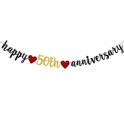 Happy 50th Anniversary Banner50th Wedding Anniversary Party Bunting Decoratio... • $17.83