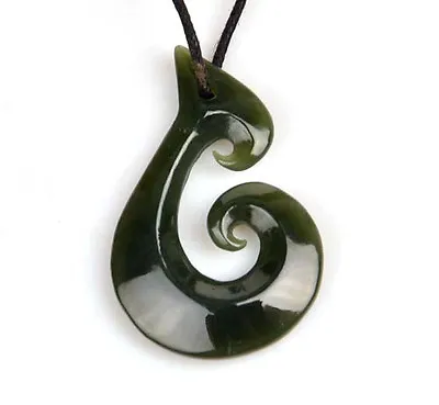 New Zealand Maori Style Natural Nephrite Jade Fish Hook Pendant • $19.99