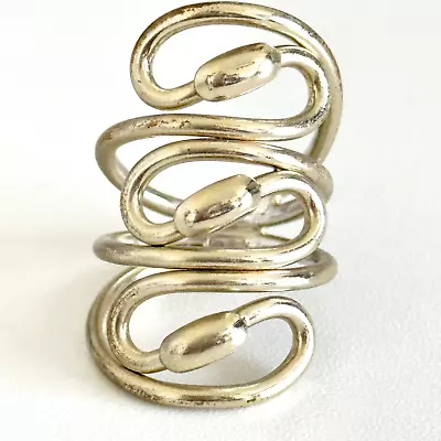 Vintage Large Wide Gold Tone Snake Knuckle To Knuckle Tall Statement Ring Sz 6.5 • $19.99