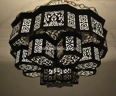 Moroccan Handcrafted Black Oxidize Brass Chandelier Ceiling Light Fixture Lamp  • $379.89