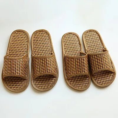 Slippers Women Bamboo Linen Casual Couple Flat Shoes Indoor Unisex Men Sandals • $21.13