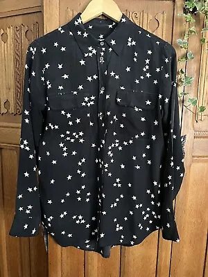 £48 • Buy Equipment Femme Size S Small Signature Black Slim 100% Silk Star Print Shirt