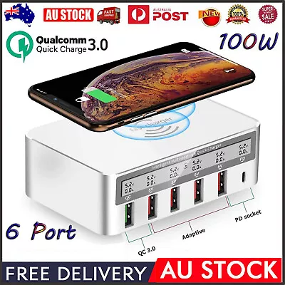 6 Port Wireless Smart USB Display Charger Fast Charging Station Charger Hub 100W • $46.53