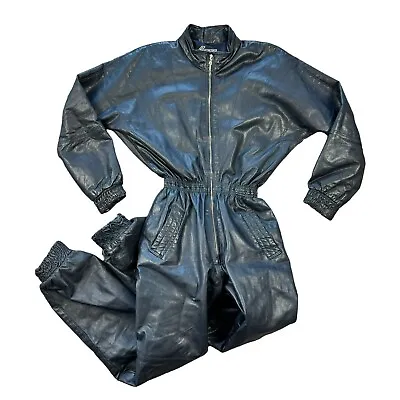 GIUDICI Italian Vintage Motorcycle Leather Suit Eur 46 XS Navy Blue • $135