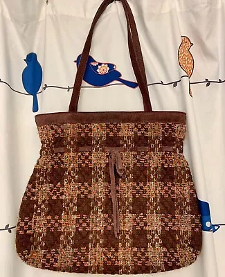 VERA BRADLEY PURSE Brown TWEED HOUNDSTOOTH Bag CINCH TOTE Pocket Book • $9.49