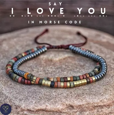 Morse Code I LOVE YOU Picasso Jasper Bracelet Adjustable Bohemian Bracelet • $18.92