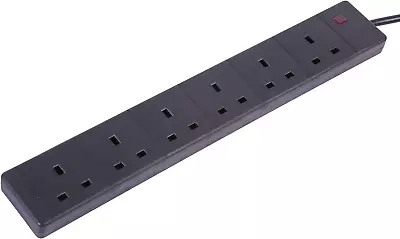 2M Cable Plug Socket Extension 6 Way Lead Individual Electric Socket - Black • £6.98