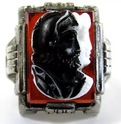 Vintage Men's Sterling Silver Double Cameo Ring With Trojan Soldier And God 9.5 • $299.25