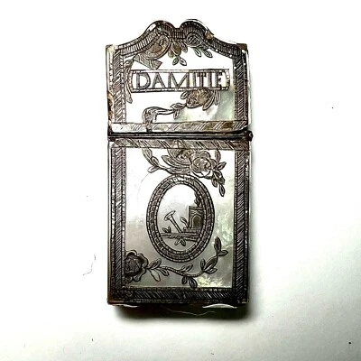 $50 • Buy Antique Mother Of Pearl Sterling Silver Souvenir Match Safe Needle Case Box