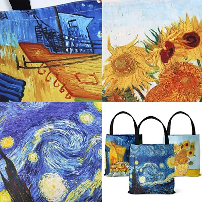 US 3-6 Pc Van Gogh Large Cotton Shoulder Tote Bag Canvas Shopping Casual Handbag • $16.29