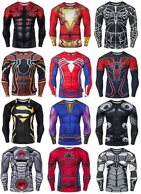 £11.99 • Buy Mens Compression Superhero Top Base Layer Gym Long Sleeve Shirt Running Thermal 