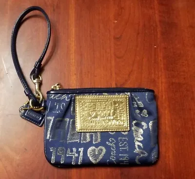 Coach Poppy Small 6  Wristlet Zipper Wallet Blue Gold  Est. 1941  • $23.95