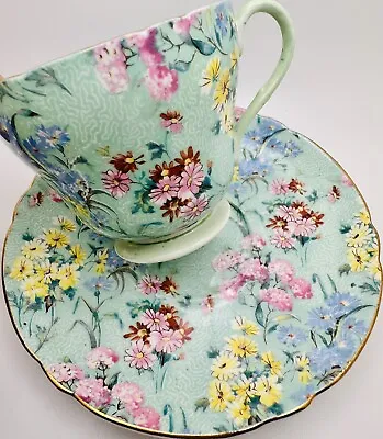 £45.48 • Buy Vintage Shelley England Melody Floral Chintz Pastel Green Cup & Saucer; Teacup
