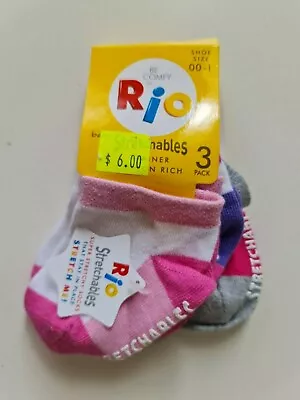 Rio Baby Girls 3 Pack Stretchables Trainer Socks Sizes 00 1  Colour White Multi • £2.60