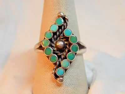 Sterling Silver Native Navajo Inlay Turquoise Ornate Ring Vintage Rope Inset 8+ • $42