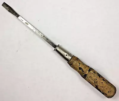 Vintage 10-3/4  Slotted Flat Tip Screwdriver Wooden Handle Tool 5/16  Tip USA • $9.95