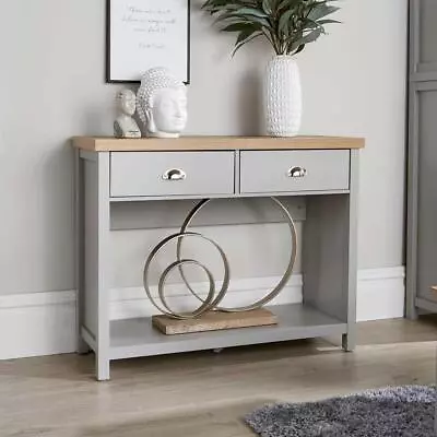 Grey Oak Console Table 2 Drawer Telephone Table Metal Handles Hallway Storage • £79.99