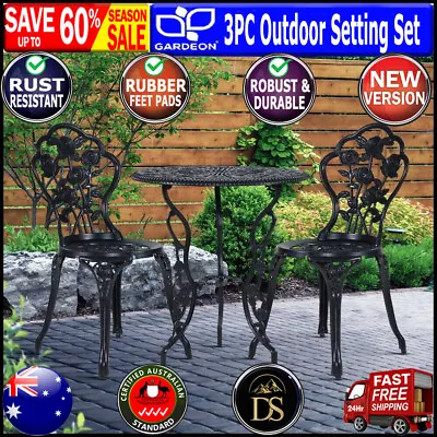 Gardeon 3 Piece Outdoor Setting Chairs Table Bistro Set Cast Aluminum Patio Rose • $198.66