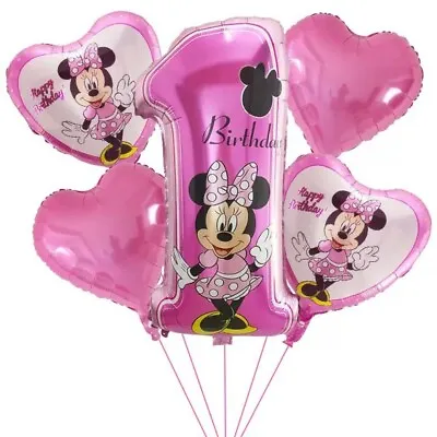 Minnie Mouse Birthday Party  Balloons First Year 5 Foil Balloon Set • $9.99