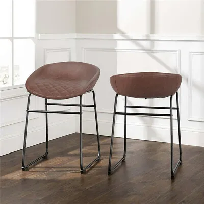 $59.96 • Buy 2x Steady Metal Bar Stools Kitchen Bar Stool Counter Chairs Leather Brown