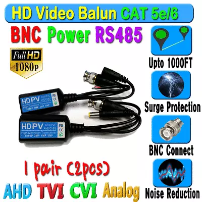 1 Pair HD Balun CCTV BNC Video Data Mic RS485 Power CAT5e/6 Protect 1080P 720P • $8.99