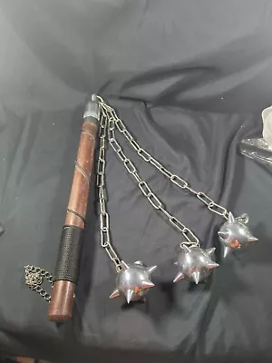 Medieval Gladiator Spiked Solid Metal Triple Mace Ball Flail Morningstar Weapon • $40