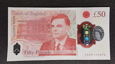 RARE AA29 040270 Alan Turing £50 Fifty Pound Note 1st Edition MINT CONDITION • £119.90