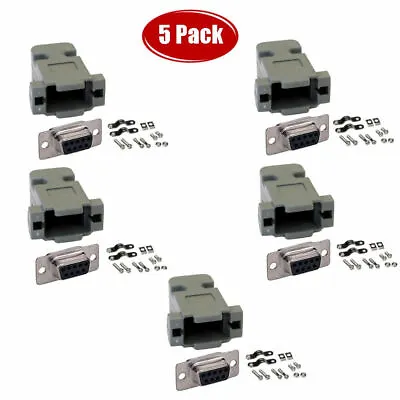 5 PCS DB9 D-SUB 9-Pin Female Solder Cup Serial Connector + Plastic Hood Shell • $9.98