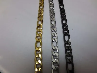 $7.54 • Buy 7mm Stainless Steel Figaro Rope  In Gold-silver-black-plated  7  -40  Chain