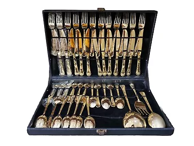 Davco Silver Rose  Pattern Gold Plated Flatware In Case  • $50