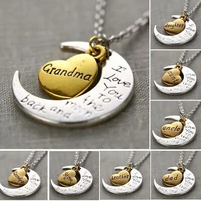 I Love You Moon Necklace Family Love Heart Pendant Daughter Sister Nan Aunt Gift • $9.95