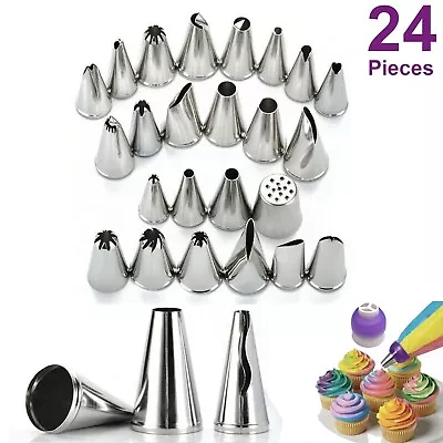 Icing Piping Nozzle 24Pcs Tool Set Cake Cupcake Sugarcraft Decorating Kit • £2.79