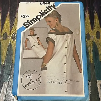 Vintage 1980s Simplicity 6444 Back Button Pocket Dress Sewing Pattern 10 UNCUT • $10