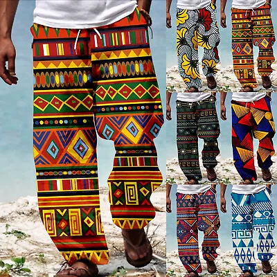 Men African Dashiki Traditional Style Casual Trouser Summer Hawaii Jean Cut • $19.39