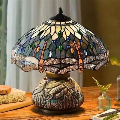 Retro Style Stained Resin Light Table Lamp Dragonfly Pattern Vintage Accent New • $45.99