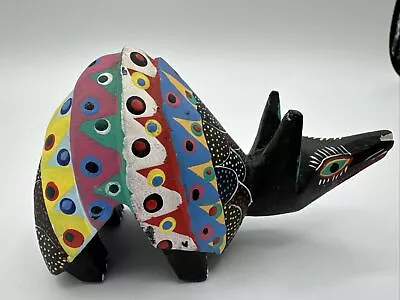 Colorful Armadillo Hand Carved  Folk Art Oaxaca Mexico Sighned  Missing Tail H • $12.99