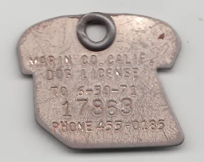 Dog Tax Rabies Vaccination Pet License Token Tag 1971 Marin County CA 303 • $3.99