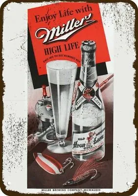 1942 MILLER HIGH LIFE BEER & Fishing Vintage Look DECORATIVE REPLICA METAL SIGN • $24.99