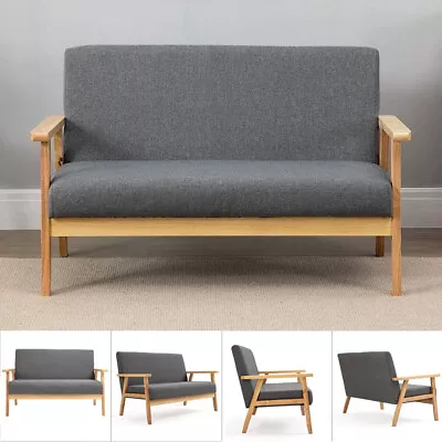 Wooden 2 Seater Armchair Couch Sofa Seat With Sturdy Wood Frame Linen Fabric • £89.90