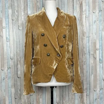 New Rachel Zoe S Gold Velvet Double Breasted Blazer Jacket Mustard Yellow • $50